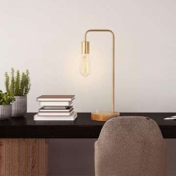 OYEAL Industrial Table Lamp, Vintage Small Table Lamp with Wooden Base Bedside Nightstand Desk Lamp Ideal for Bedroom Living Room,Gold