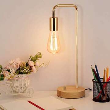 OYEAL Industrial Table Lamp, Vintage Small Table Lamp with Wooden Base Bedside Nightstand Desk Lamp Ideal for Bedroom Living Room,Gold