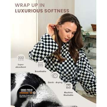 SMPL objects Robes For Women - Fleece Womens Robe - Bathrobe for Women Black & White - Robe Women's ...