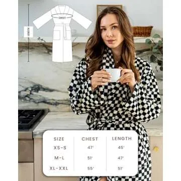 SMPL objects Robes For Women - Fleece Womens Robe - Bathrobe for Women Black & White - Robe Women's Long Vintage Soft Plush