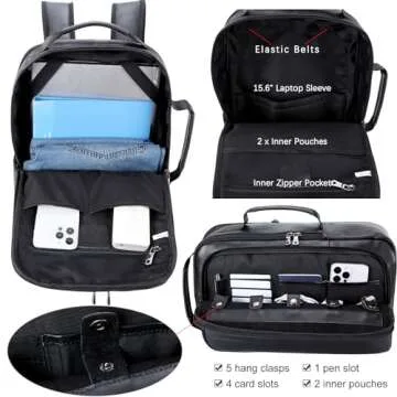 Masa Kawa Slim Leather 15.6" Laptop Backpack for Men Convertible Briefcase Backpacks Expandable Black Business Work Bag Slim Travel Daypack