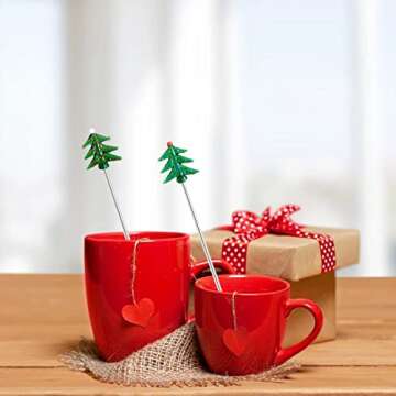 4Pcs Christmas Pine Tree Shape Cocktail Swizzle Stick Stainless Steel Coffee Stirrers Juice Milk Drink Stirring Rod Wedding Bar Beach Party Swizzle Sticks