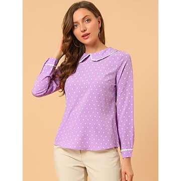 Allegra K Women's Valentine's Day Date Peter Pan Collar Blouse Long Sleeve Sweet Cute Heart Dots Pri...