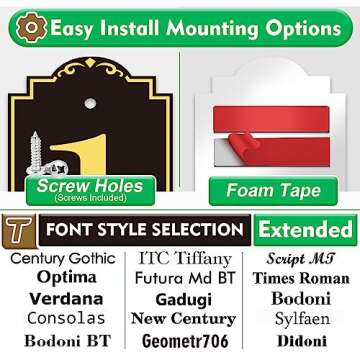 Pzztiola Reflective Address Plaque Sign Vertical - (18'' x 3.5 '')Personalized House Number Plaque,House Numbers for Outside House,Mailbox Post,Brick House,Pillar,Apartment,Office Metal Nite Bright