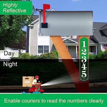 Pzztiola Reflective Address Plaque Sign Vertical - (18'' x 3.5 '')Personalized House Number Plaque,House Numbers for Outside House,Mailbox Post,Brick House,Pillar,Apartment,Office Metal Nite Bright