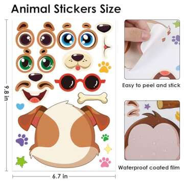 36 Sheets 9.8''×6.7'' Make a Face Stickers for Kids, Make Your Own Animal Stickers for Toddler Part...
