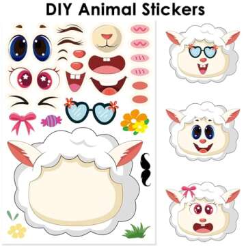 36 Sheets 9.8''×6.7'' Make a Face Stickers for Kids, Make Your Own Animal Stickers for Toddler Party Favors Activities, DIY Animals Stickers Supplies Crafts Toys Gifts