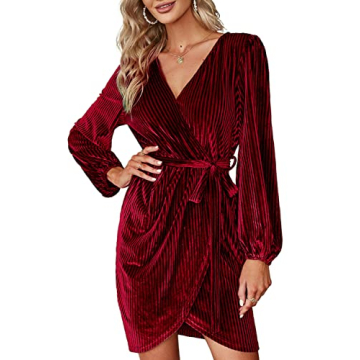 Chic BerryGo Women's Long Sleeve Velvet Mini Dress for Cocktail Parties