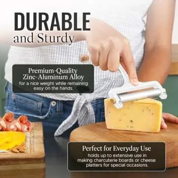 Zulay Kitchen Stainless Steel Wire Cheese Slicer - Adjustable Hand Held Cheese Cutter with 2 Extra Wires - Premium Cheese Shaver For Mozzarella, Cheddar, Gruyere - Cheese Cutter with Wire (White)
