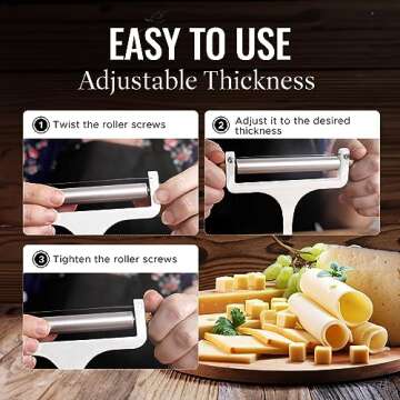 Zulay Kitchen Stainless Steel Wire Cheese Slicer - Adjustable Hand Held Cheese Cutter with 2 Extra Wires - Premium Cheese Shaver For Mozzarella, Cheddar, Gruyere - Cheese Cutter with Wire (White)