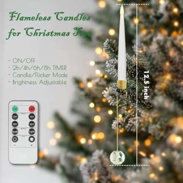 JOIONE Christmas Tree Candles with Remote Timer, 12 Pack Flameless Candles for Christmas Tree Flicke...