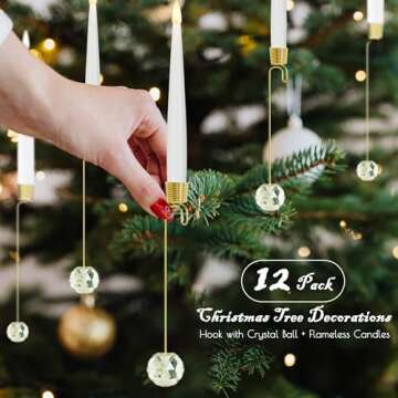 JOIONE Christmas Tree Candles with Remote Timer, 12 Pack Flameless Candles for Christmas Tree Flickering LED Candles for Indoor - Clear Crystal Ball