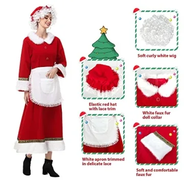 VAPICK Women's Christmas Costume - Mrs. Claus Dress Set