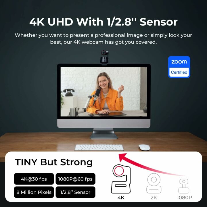 OBSBOT Tiny PTZ 4K Webcam with AI Tracking