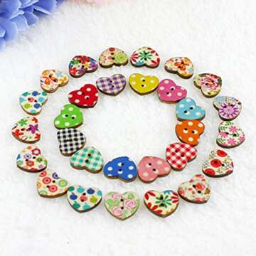 100pcs Multicolored Heart Shaped 2 Holes Wood Sewing Buttons
