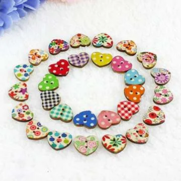 100pcs Multicolored Heart Shaped 2 Holes Wood Sewing Buttons