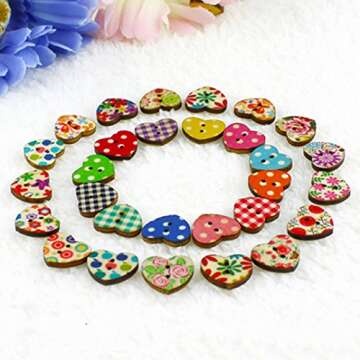 100pcs Multicolored Heart Shaped 2 Holes Wood Sewing Buttons