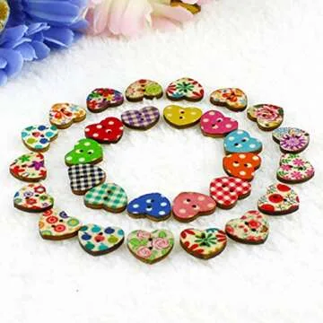 100pcs Multicolored Heart Shaped 2 Holes Wood Sewing Buttons