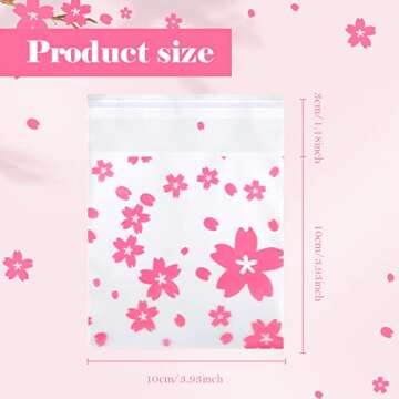 NUOMI Resealable Cellophane Bags Self-Adhesive Frosting Cherry Blossoms Bags 100Pieces Good for Bakery Candy, Cookie, Soap, Candle Gift Wraping Storage 4"x4"