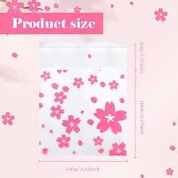 NUOMI Resealable Cellophane Bags Self-Adhesive Frosting Cherry Blossoms Bags 100Pieces Good for Bakery Candy, Cookie, Soap, Candle Gift Wraping Storage 4"x4"