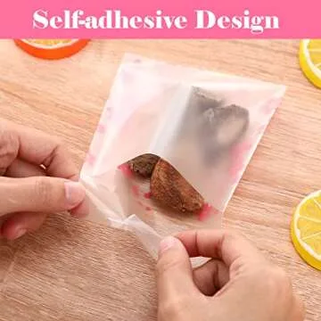 NUOMI Resealable Cellophane Bags Self-Adhesive Frosting Cherry Blossoms Bags 100Pieces Good for Bakery Candy, Cookie, Soap, Candle Gift Wraping Storage 4"x4"