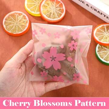 NUOMI Resealable Cellophane Bags Self-Adhesive Frosting Cherry Blossoms Bags 100Pieces Good for Bakery Candy, Cookie, Soap, Candle Gift Wraping Storage 4"x4"