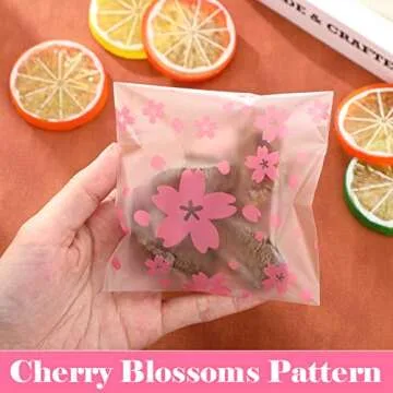 NUOMI Resealable Cellophane Bags Self-Adhesive Frosting Cherry Blossoms Bags 100Pieces Good for Bakery Candy, Cookie, Soap, Candle Gift Wraping Storage 4"x4"