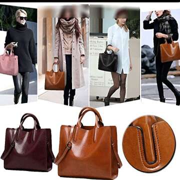 FiveloveTwo Womens Ladies Vintage Solid Color Handbags and Purses PU Leather Top-handle Satchel Hobo Crossbody Totes Shoulder Bags Burgundy