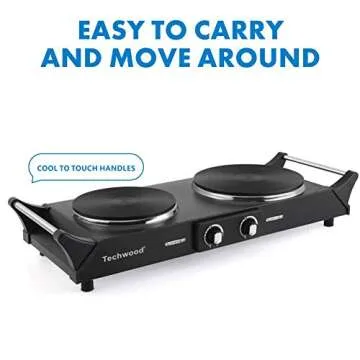 Techwood 1800W Hot Plate Portable Electric Stove Countertop Double Burner with Adjustable Temperature & Stay Cool Handles, 7.5” Cooktop for RV/Home/Camp, Compatible for All Cookwares