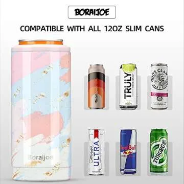 Boraijoe Skinny Can Cooler for Slim Beer and Hard Seltzer,Standard 12oz Sleeve,Double-Walled Stainless Steel Vacuum Insulated Slim Cans - Graffiti