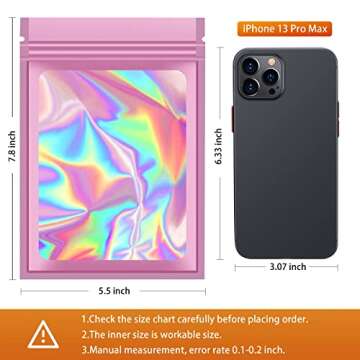 100 Pieces Resealable Mylar Bags - Holographic Packaging Solution