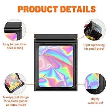 Cute Holographic Mylar Bags - 100 Count for All Uses