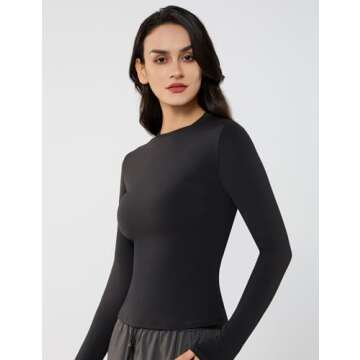 PATTERN HOUR Women's Long Sleeve T-Shirt Slim Fit Crew Neck Basic Sexy Tee Double Line