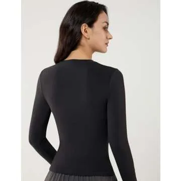 PATTERN HOUR Women's Long Sleeve T-Shirt Slim Fit Crew Neck Basic Sexy Tee Double Line