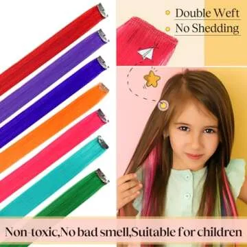 Colored Clip in Hair Extensions 22" 10pcs Straight Fashion Hairpieces for Party Highlights Blue