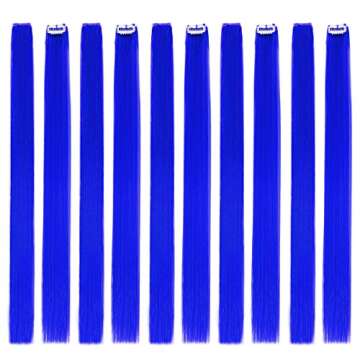 Colored Clip in Hair Extensions 22" 10pcs Straight Fashion Hairpieces for Party Highlights Blue
