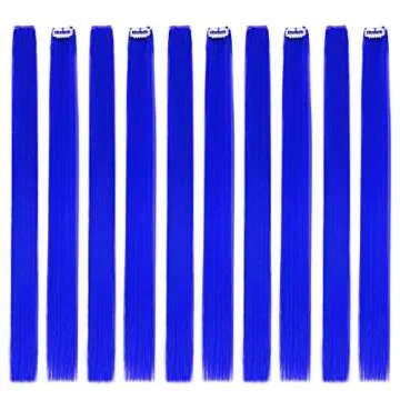 Colored Clip in Hair Extensions 22" 10pcs Straight Fashion Hairpieces for Party Highlights Blue