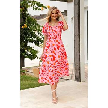 PRETTYGARDEN Women's Boho Short Sleeve Square Neck Floral Print Ruffle Tiered Maxi Dress Smocked Chi...