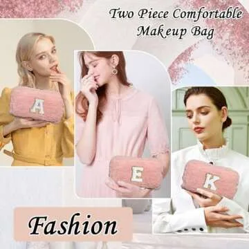 YOOLIFE Birthday Gifts for Women, Pink Initial Makeup Bag with Makeup Brash Pouch Monogram Travel Bag Wife Gifts Her Gifts Sister Gifts Daughter Wife Gifts Valentines Day Gifts for Her (Pink A)