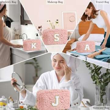 YOOLIFE Birthday Gifts for Women, Pink Initial Makeup Bag with Makeup Brash Pouch Monogram Travel Bag Wife Gifts Her Gifts Sister Gifts Daughter Wife Gifts Valentines Day Gifts for Her (Pink A)
