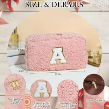 YOOLIFE Birthday Gifts for Women, Pink Initial Makeup Bag with Makeup Brash Pouch Monogram Travel Bag Wife Gifts Her Gifts Sister Gifts Daughter Wife Gifts Valentines Day Gifts for Her (Pink A)