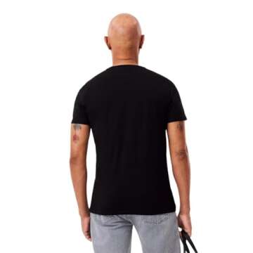 Lacoste Men's Short Sleeve V-Neck Pima Cotton Jersey T-Shirt, Black, Large