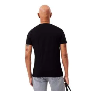 Lacoste Men's Short Sleeve V-Neck Pima Cotton Jersey T-Shirt, Black, Large