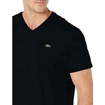 Lacoste Men's Short Sleeve V-Neck Pima Cotton Jersey T-Shirt, Black, Large