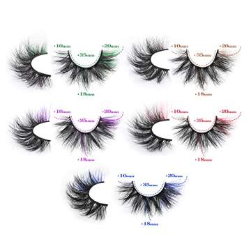 False Eyelashes with Color, ALPHONSE 5D Fluffy Faux Mink Colored Lashes Dramatic Decoration Eye Lashes Set for Cosplay Costumes 5 Pairs Pack