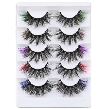 False Eyelashes with Color, ALPHONSE 5D Fluffy Faux Mink Colored Lashes Dramatic Decoration Eye Lashes Set for Cosplay Costumes 5 Pairs Pack