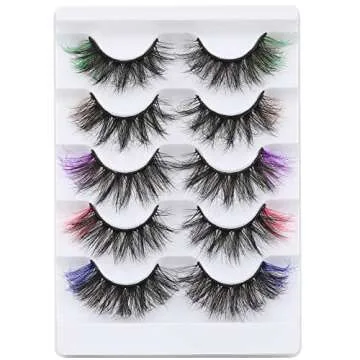 False Eyelashes with Color, ALPHONSE 5D Fluffy Faux Mink Colored Lashes Dramatic Decoration Eye Lashes Set for Cosplay Costumes 5 Pairs Pack