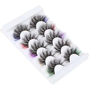 False Eyelashes with Color, ALPHONSE 5D Fluffy Faux Mink Colored Lashes Dramatic Decoration Eye Lashes Set for Cosplay Costumes 5 Pairs Pack