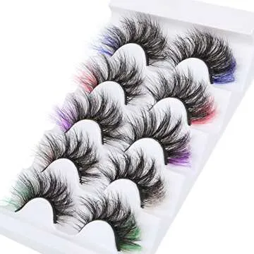 False Eyelashes with Color, ALPHONSE 5D Fluffy Faux Mink Colored Lashes Dramatic Decoration Eye Lashes Set for Cosplay Costumes 5 Pairs Pack