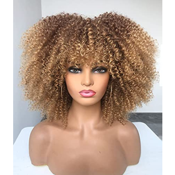 Stylish Annivia Ombre Blonde Afro Short Kinky Curly Wig with Bangs for Women